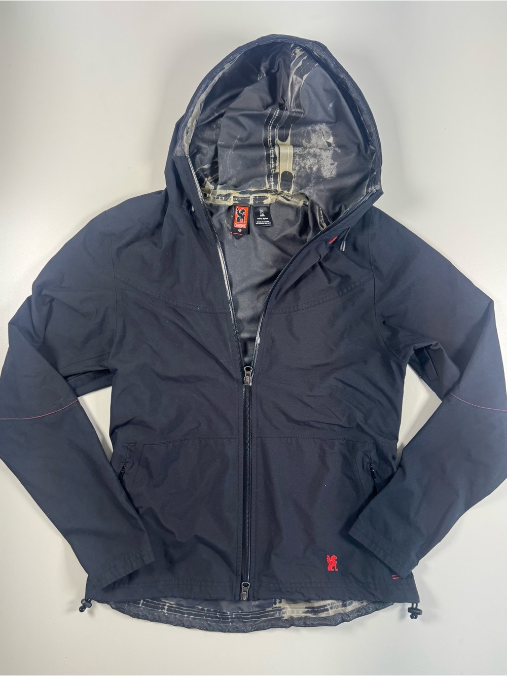 Women's Black Hooded Ski Jacket with Red Logo